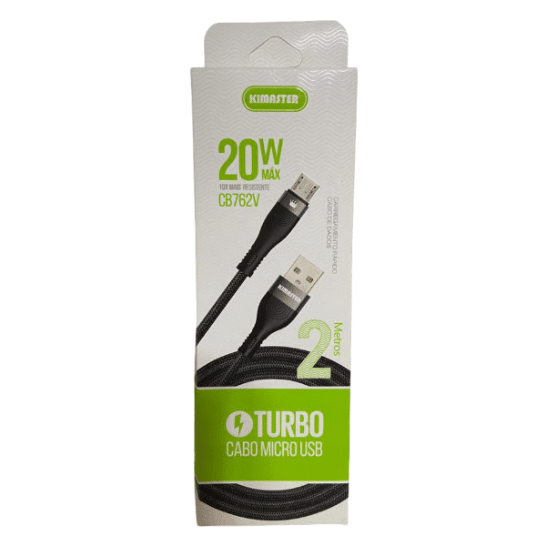 Cabo Micro USB de 2m com carregamento rápido - Kimaster (CB762V) (2) Cabo Micro USB de 2m com carregamento rápido – Kimaster (CB762V) - Imagem 1